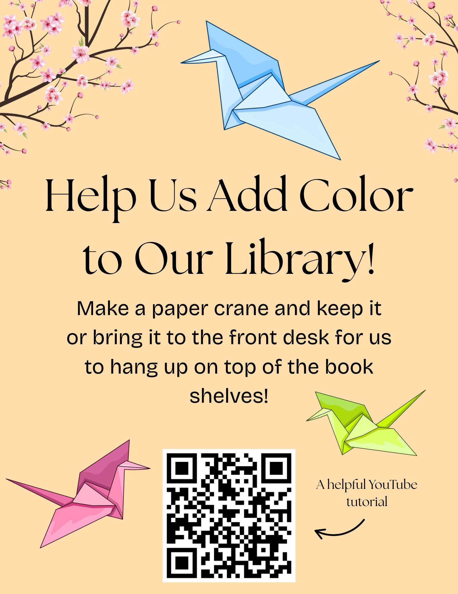 GA Paper Cranes - Help Us Add Color to Our Library!