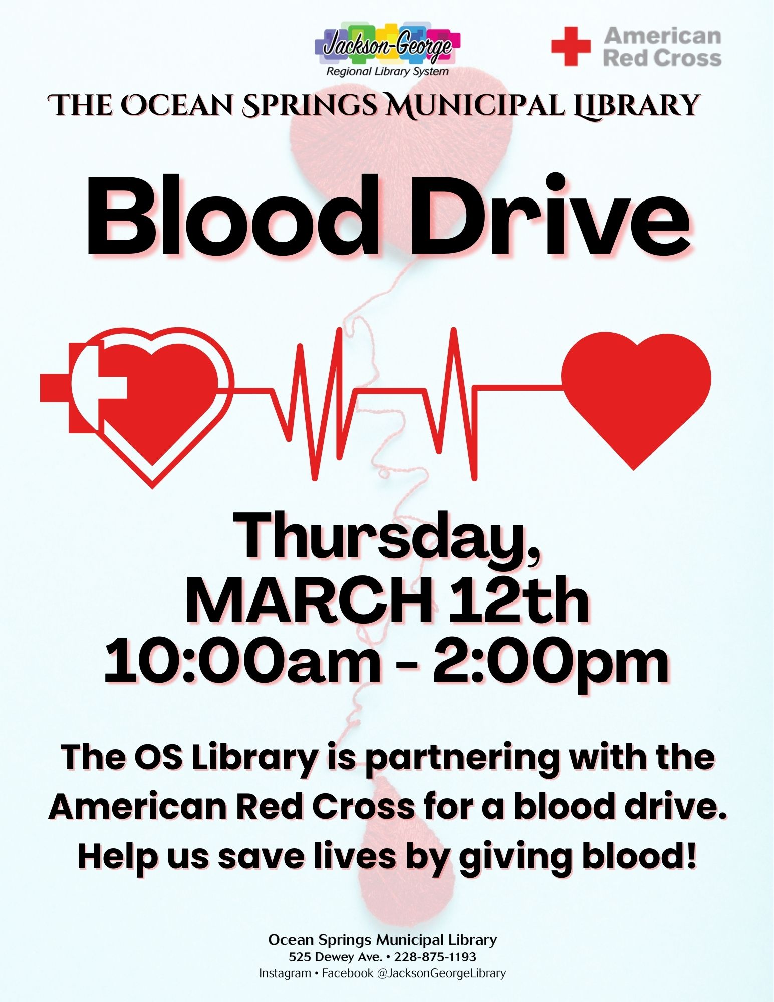 Blood Drive March 12, 2026 Fiber arts club Jan 13, 2023