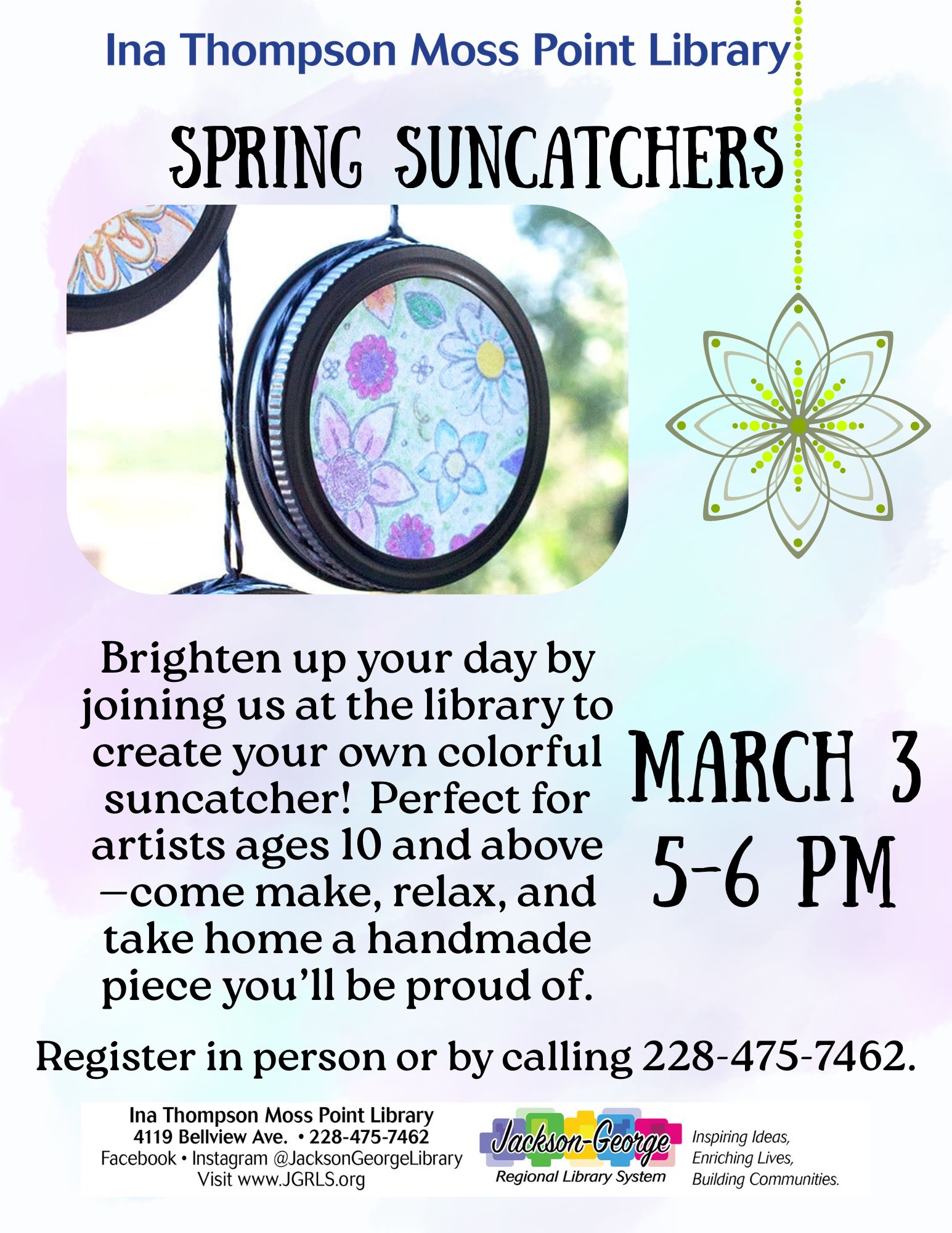 Suncatchers March 3 Children’s Winter crafts Party