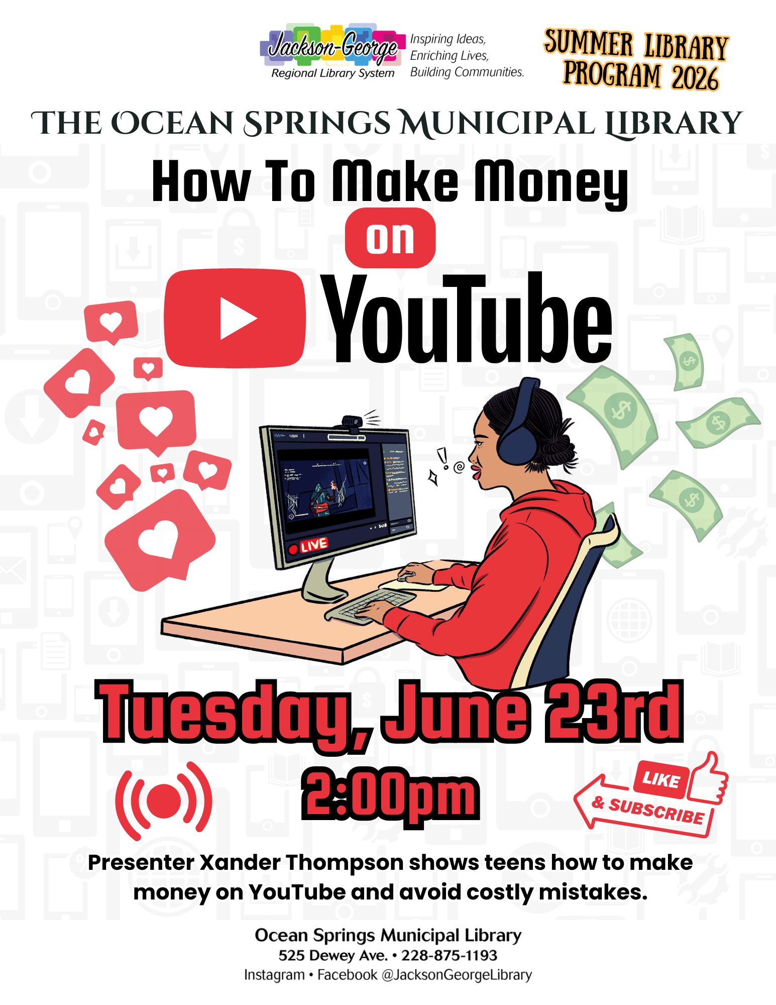 SLP 2026 - TEEN - Money with Youtube Fiber arts club Jan 13, 2023