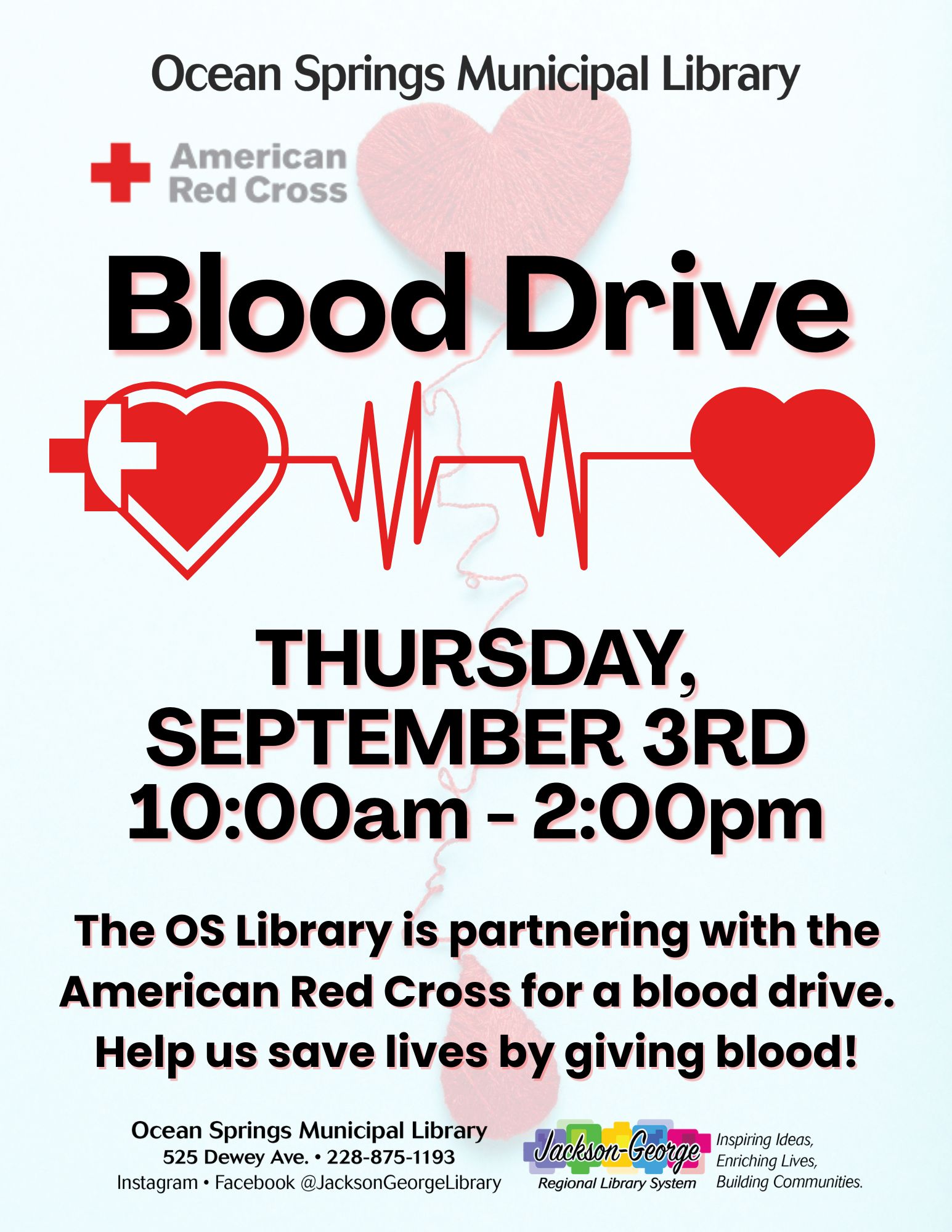 Blood Drive Sept. 3, 2026 Fiber arts club Jan 13, 2023