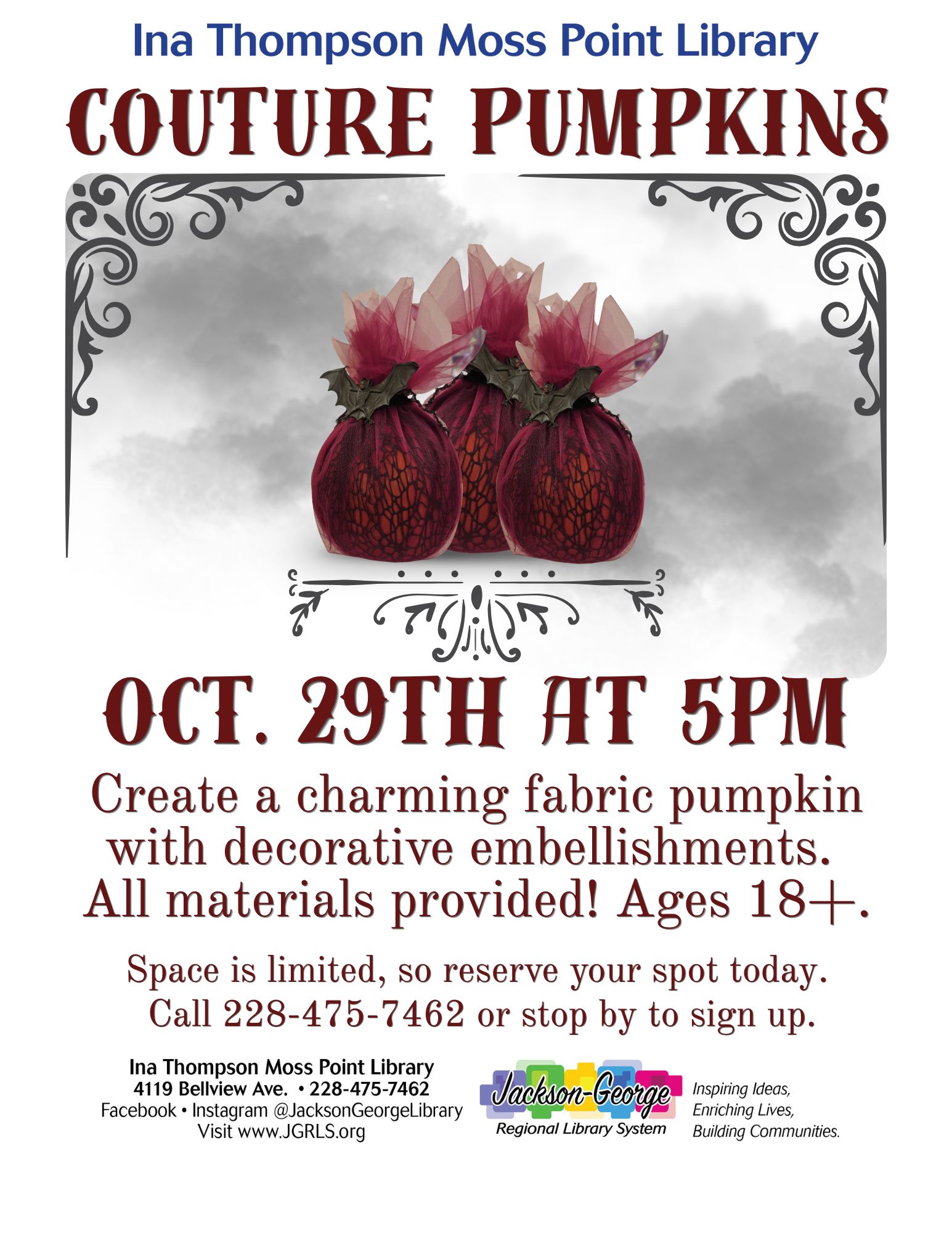 10-29-26 Couture Pumpkins Children’s Winter crafts Party