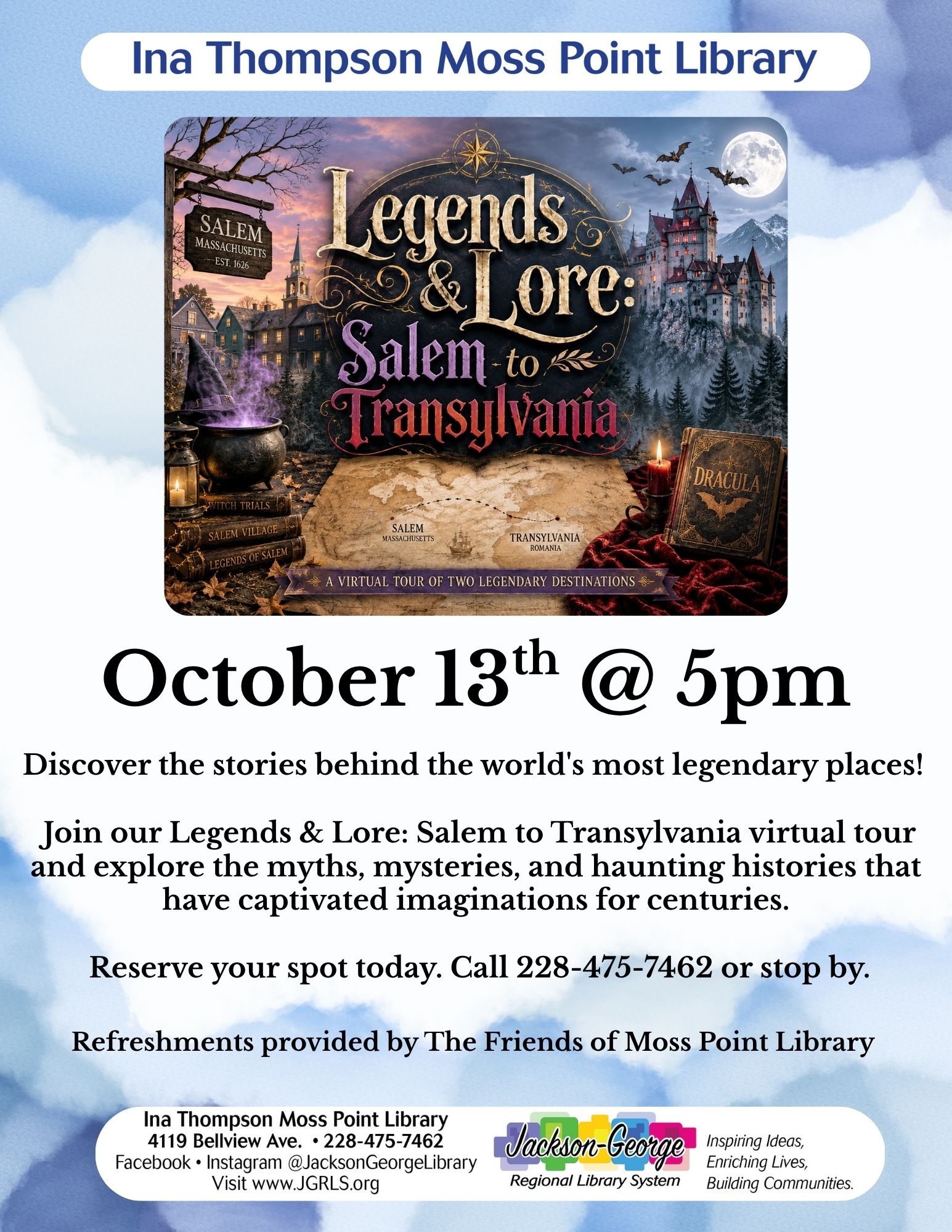 Oct 13th- Legends & Lore Salem to Transylvania Children’s Winter crafts Party